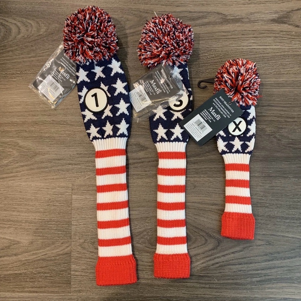 Maxfli 1, 3 & Hybrid Vintage Look USA Striped Pom Golf Club Head Covers